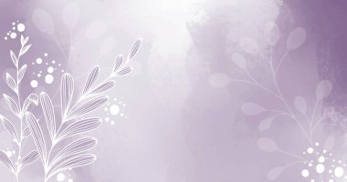 Abstract vector watercolor illustration in lilac shades with white flowers, branches and leaves for backgrounds, design, presentations