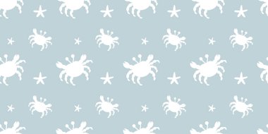 Childish marine vector seamless pattern with crabs and starfish for textiles, wrapping paper, covers