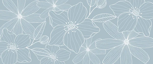 Vektorflorale Blassblaue Illustration Mit Blumen Gänseblümchen Zweigen Blättern Und Knospen — Stockvektor