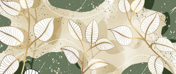 Ilustración Botánica Vectorial Verde Con Ramas Doradas Hojas Blancas Para — Vector de stock