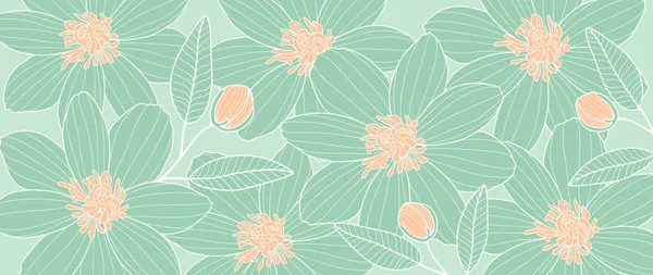 Зеленый Вектор Цветочная Иллюстрация Цветами Оранжевые Почки Листья Декора Крышки — стоковый вектор