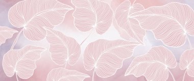 Dekor, kapak, arkaplan, kartpostallar için pembe palmiye yapraklı suluboya çizimi