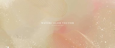 Dekor, kapak, diploma ve sunumlar için altın çizgilerle suluboya bej-pembe soyut arkaplan