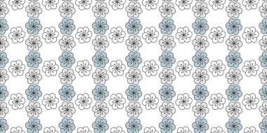 Tekstil için küçük beyaz, gri ve mavi çiçekleri, ambalaj kağıtlarını, sofra takımlarını, kapaklarını, arka planlarını içeren minimalist, pürüzsüz bir şablon.