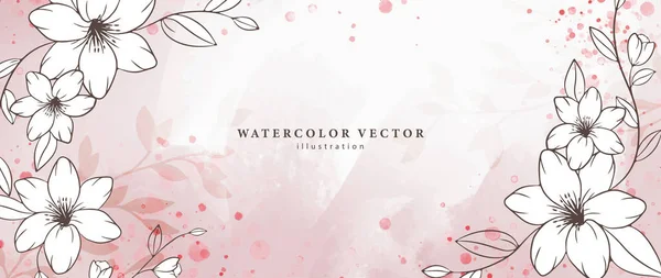 Ніжна Векторна Квіткова Ілюстрація Білими Квітами Рожевому Акварельному Фоні Декору — стоковий вектор