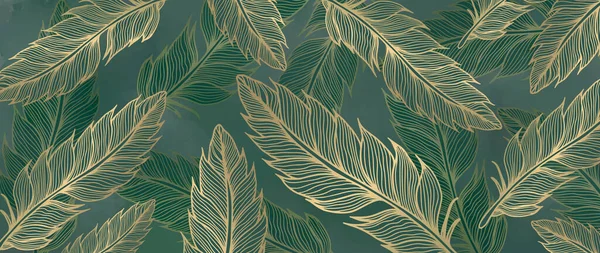 Stylish Luxury Vector Illustration Golden Feathers Green Background Decor Covers — Stock Vector