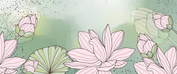 绿色背景的墙纸 演示文稿 明信片 文字背景上的带粉红色回旋的矢量美丽植物图解 — 图库矢量图片