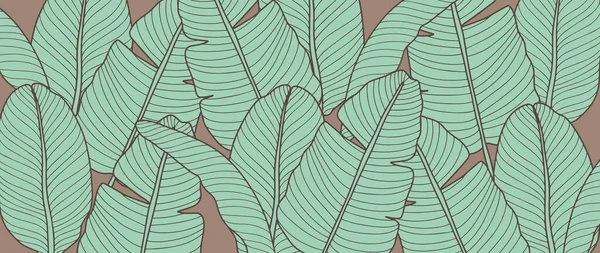 Vector Tropical Illustration Mit Grünen Bananenblättern Auf Braunem Hintergrund Für — Stockvektor