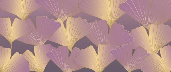 Illustration Vectorielle Luxe Avec Ginkgo Biloba Doré Sur Fond Violet — Image vectorielle