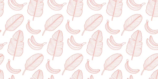 包装紙 カバーと背景のための白い背景にピンクのバナナとバナナの葉と繊細なベクトルシームレスパターン — ストックベクタ