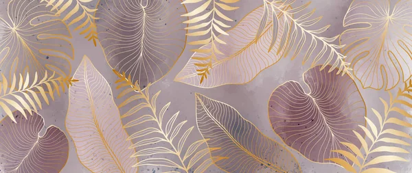 Векторная Роскошная Тропическая Иллюстрация Золотыми Пальмовыми Ветвями Банановыми Листьями Папоротником — стоковый вектор