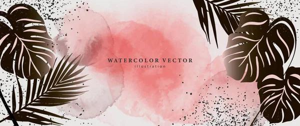 Векторна Акварельна Тропічна Ілюстрація Рожевими Акварельними Бюстгальтерами Чорними Пальмами Листя — стоковий вектор