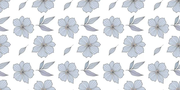 Vector Seamless Pattern Blue Flowers Leaves Branches White Background Textiles — Stock Vector
