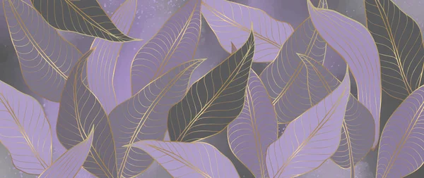 Stilvolle Lila Vektor Abstrakte Illustration Mit Goldenen Blättern Für Dekor — Stockvektor