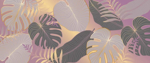 Vector Luxury Tropical Illustration Golden Palm Leaves Banana Leaves Monstera — Stock Vector