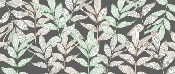 カバー カードやプレゼンテーションのための灰色の背景に緑と茶色の枝とベクトル植物のイラスト — ストックベクタ
