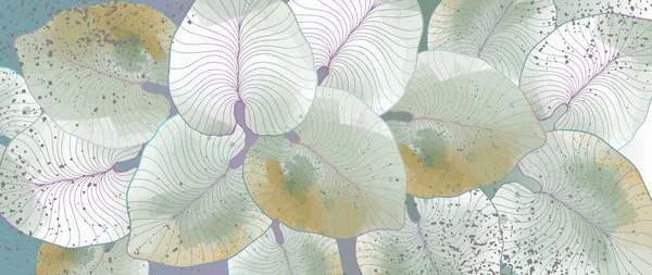 Стильная Необычная Векторная Иллюстрация Большими Зелеными Листьями Технике Акварели Декора — стоковый вектор
