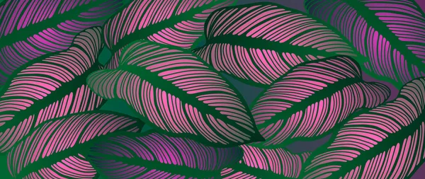 Векторный Ботанический Фон Ярко Зелеными Листьями Розовыми Акцентами Фон Декора — стоковый вектор