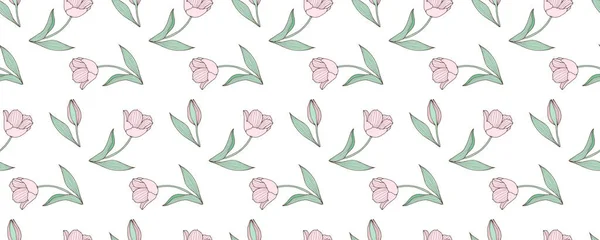 淡いピンクチューリップとベクトル花シームレスパターン 包装紙 カバー 壁紙のためのパターン — ストックベクタ