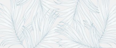 Palmiye yapraklı soluk mavi tropikal vektör arkaplanı. Dekor, kapak, kart ve sunumlar için arkaplan
