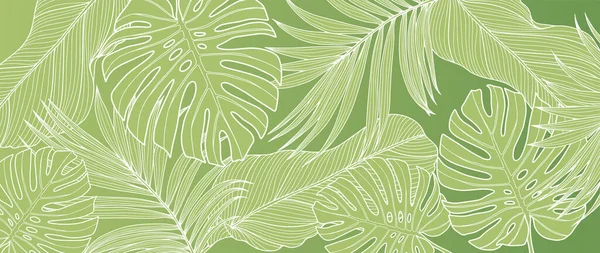 Fresh Green Summer Tropical Background Palm Leaves Monstera Banana Leaves — Stock Vector
