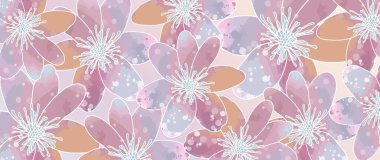 Suluboya çiçekli, soyut pembe arkaplan. Dekor, kapak, duvar kağıtları, kartpostallar ve sunumlar için arkaplan