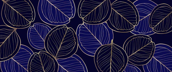 Синій Розкішний Ботанічний Фон Золотистим Листям Евкаліпта Фон Декору Обкладинки — стоковий вектор