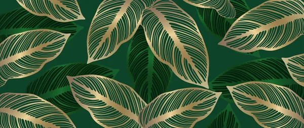 Altın Yapraklı Yeşil Lüks Botanik Geçmişi Dekor Kapak Duvar Kağıtları — Stok Vektör