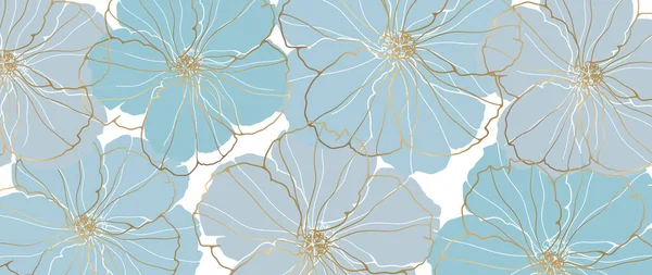 Abstrakter Luxuriöser Floraler Hintergrund Mit Hellblauen Blüten Und Goldenen Elementen — Stockvektor