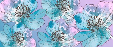 Çiçeklerin suluboya olduğu narin mor bir çiçek arkaplanı. Kartpostallar, duvar kağıtları, kartvizitler ve sunumlar için arkaplan