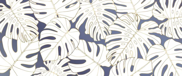Blauer Tropischer Luxus Hintergrund Mit Goldenen Monsterblättern Hintergrund Für Dekore — Stockvektor