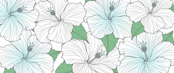 Zarter Weißer Blumiger Hintergrund Mit Hellblauen Blüten Und Grünen Blättern — Stockvektor