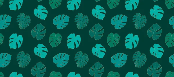 Dunkeltürkisfarbenes Tropisches Nahtloses Muster Mit Monsterblättern Muster Für Textilien Packpapier — Stockvektor