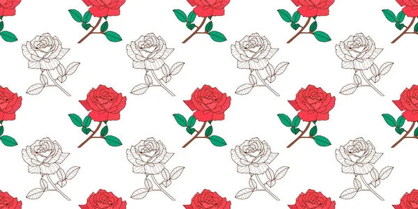 Λαμπερό Θηλυκό Λουλουδάτο Μοτίβο Κόκκινα Τριαντάφυλλα Λευκό Μοτίβο Για Υφάσματα — Διανυσματικό Αρχείο