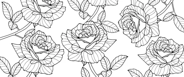 Černobílý Květinový Obrázek Růžemi Pro Omalovánky Dekorace Pozadí Karty Prezentace — Stockový vektor