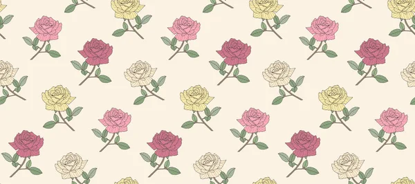 Delicate Floral Seamless Pattern Yellow Pink Roses Pattern Textiles Wrapping — Stock Vector