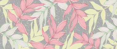 Renkli dalları ve yaprakları olan hassas bir botanik geçmişi var. Dekor, duvar kağıtları, kartpostallar, sunumlar, kapaklar için soyut arkaplan