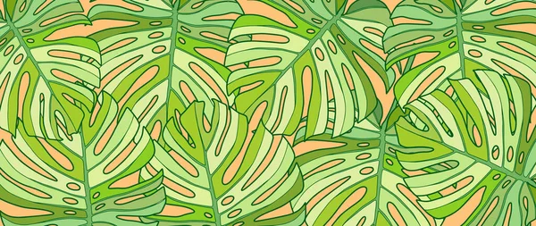 Яркий Сочный Зеленый Тропический Фон Листьями Монстров Фон Декора Обложек — стоковый вектор