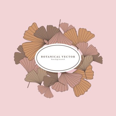 Bitkisel bej arka planda ginkgo biloba dalları. Metin için afiş, etiket, çiçek arkaplanı.