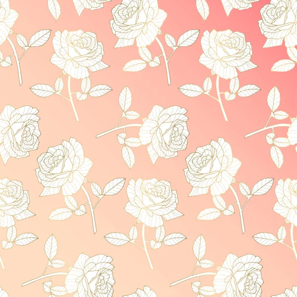 黄金のバラとピンクのシームレスな花のパターン 包装紙 カバー 様々なアイテムのデザインのためのパターン — ストックベクタ