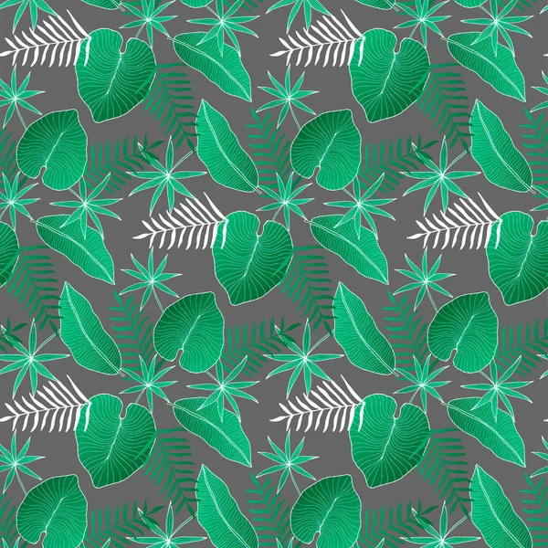 Векторный Безморщинистый Зеленый Узор Пальмовыми Листьями Листьями Фасоли Банановыми Листьями — стоковый вектор