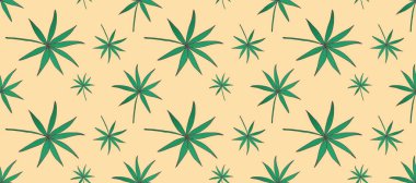 Sarı arka planda yeşil palmiye yaprakları olan dikişsiz yaz tropikal deseni. Tekstil deseni, ambalaj kağıdı, arka plan, duvar kağıdı, dekor