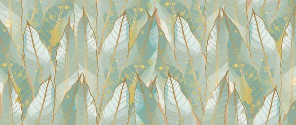 Abstrakter Tropischer Hintergrund Mit Aquarell Bananenblättern Und Goldenem Umriss Hintergrund — Stockvektor