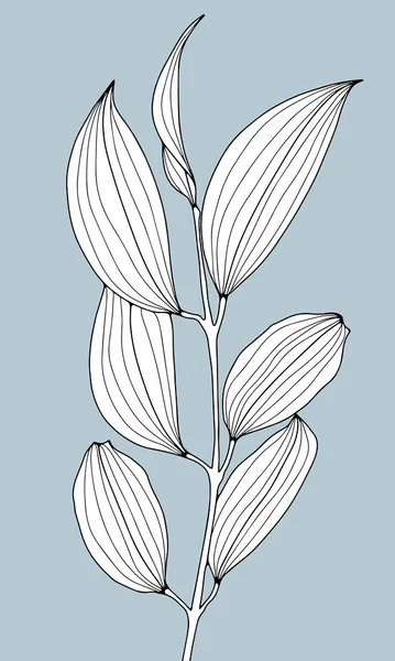 Μαύρο Και Άσπρο Μεγάλο Κλαδί Φύλλα Ανοιχτό Μπλε Φόντο Τροπικό — Διανυσματικό Αρχείο