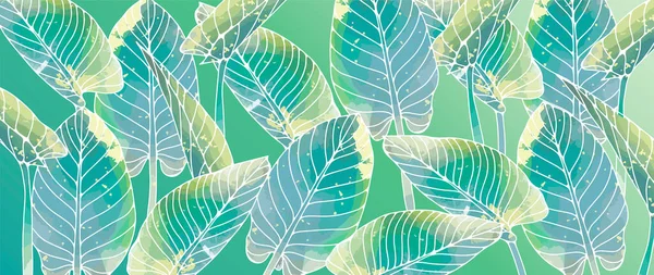 Green Watercolor Tropical Background Palm Leaves Abstract Background Decor Wallpapers — Stock Vector
