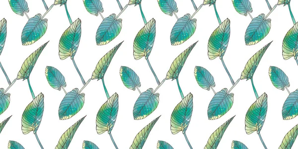 Vektornahtloses Muster Mit Aquarell Palmblättern Auf Weißem Hintergrund Muster Für — Stockvektor