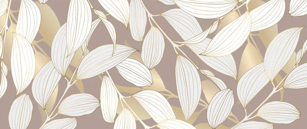 Beiger Botanischer Hintergrund Mit Goldenen Und Weißen Zweigen Und Blättern — Stockvektor