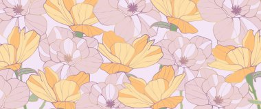 Pembe ve sarı çiçekli narin çiçek arkaplanı. Kartpostallar, duvar kağıtları, dekor, sosyal ağlardaki paylaşımlar için arka plan.