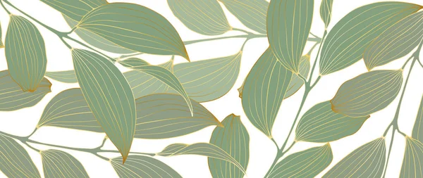 Botanischer Hintergrund Mit Grünen Zweigen Und Blättern Und Einem Goldenen — Stockvektor
