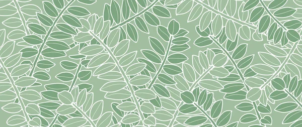 Groene Tropische Botanische Achtergrond Met Plantentakken Abstracte Mono Achtergrond Voor — Stockvector